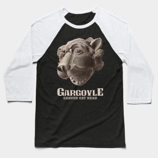 Gargoyle Carved Cat Head Baseball T-Shirt